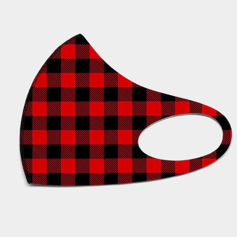 🆕 Buffalo Check Print Fashion Mask - Red - Picture 3 of 4